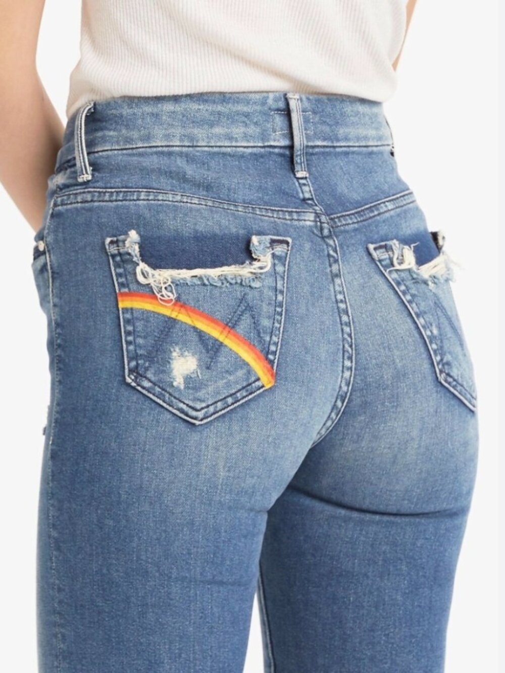 MOTHER The Looker High Waisted “Dancing the Hula” Jeans Rainbow Festival Sz 28